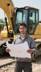 Railroad Worker Operating Heavy Construction At A Heavy Equipment Operating Site