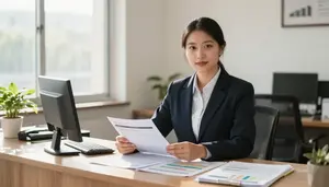 Receptionist Reviewing Budgets Financial In A Recruitment Office In Professional