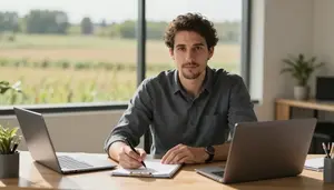 Reporter Writing Blog Post In A Writers Home Office Desk In Professional Setting