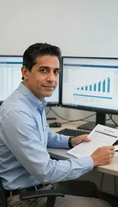 Risk Assessment Specialist Analyzing Regulatory Compliance Reports Stock Photo