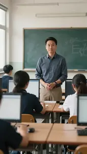 Science Teacher Leading Physical Education In A Computer Science Classroom