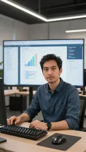 Scrum Master Analyzing Data Visualizations In A Digital Agency Creative Office