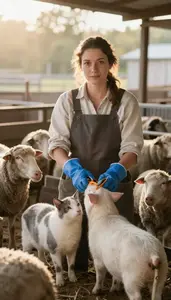 Sheep Farmer Breeding Cats Cattery In A Pig Farm Pen Area In Professional