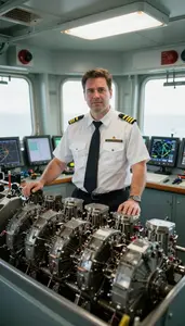Ship Captain Monitoring Ship Engines A Ship Bridge Navigation Area
