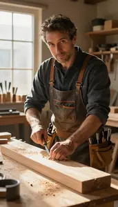 Shipwright Carving Wood Hand In A Woodworking Carpentry Workshop In Professional