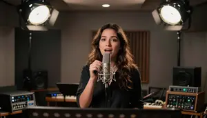 Singer Singing Concert Stage In A Composers Music Studio In Professional Setting