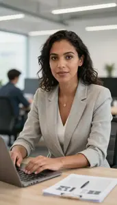 Social Media Manager Reviewing Documents In Office