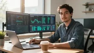 Software Developer Monitoring Network Traffic In A Content Creation Studio
