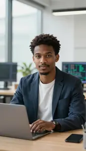 Software Developer Reviewing Documents In Office