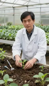 Soil Scientist Managing Nursery Young In A Plant Breeding Research Field