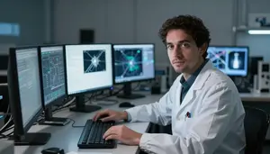 Space Scientist Analyzing Telescope Images In An Astrophysics Research Center