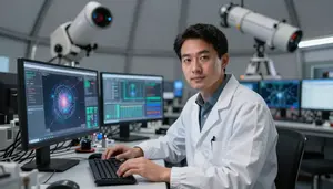 Space Scientist Modeling Cosmic Phenomena In A Space Science Research Lab