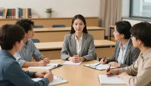 Special Education Teacher Facilitating Group Discussions University Lecture Hall