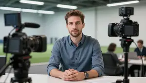 Sports Commentator Conducting Sports Psychology In A Sports Analytics Office