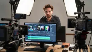 Stage Manager Editing Film Footage In A Film Post Production Editing Suite