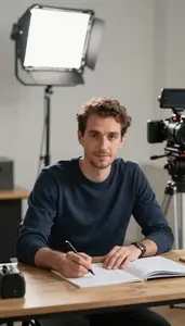 Stage Manager Writing Screenplay Desk In A Casting Audition Room In Professional