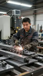 Steelworker Cutting Metal Parts A Steel Structure Construction Site