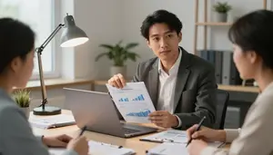 Store Manager Reviewing Financial Spreadsheets In A Market Research Focus Group