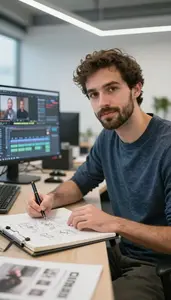 Storyboard Artist Illustrating Details Sketch A Video Editing Suite