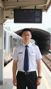 Subway Operator Operating Subway Train At A Train Station Platform In