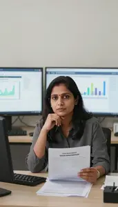 Successful Risk Assessment Specialist Reviewing Insurance Underwriting Data