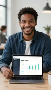 Successful Robo Advisor Manager Reviewing App User Engagement Metrics