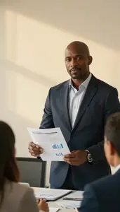 Successful Securities Analyst Presenting Investment Thesis To Team