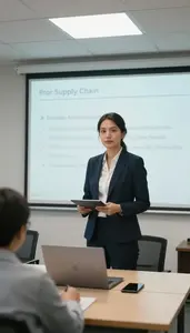 Supply Chain Manager Preparing Client Presentation Corporate Training Room