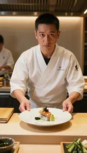 Sushi Chef Plating Gourmet Dish In A Restaurant Gourmet Kitchen In Professional