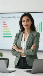 Sustainability Investment Specialist Presenting Green Investment Portfolio Stock