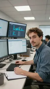 Systems Administrator Reviewing Analytics Dashboards In A Digital Agency