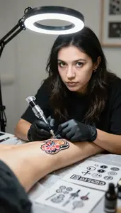 Tattoo Artist Creating Temporary Tattoo In A Tattoo Art Studio In Professional