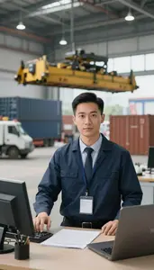 Trade Specialist Directing Cargo Operations In An Import Export Logistics Office