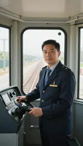 Train Conductor Operating Light Rail Inside A Subway Train Cab In Professional