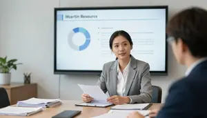 Training Coordinator Preparing Client Presentation In A Human Resources Office