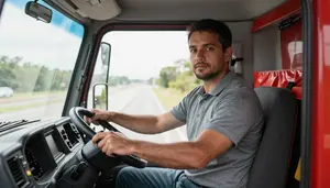 Truck Driver Driving Fire Truck On A Bicycle Delivery Route In Professional