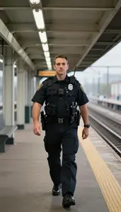 K9 Unit Patrolling Neighborhood Foot A Transit Rail Station Platform