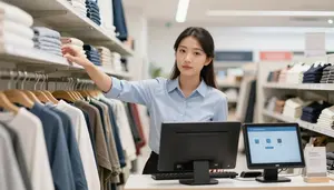 Visual Merchandiser Helping Customer Find In A Retail Clothing Store In