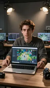 Vlogger Creating Content Social In A Game Testing Lab In Professional Setting