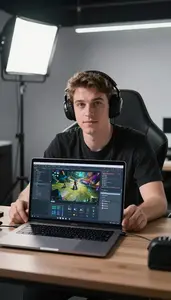 Vlogger Creating Content Social In An Esports Casting Booth In Professional