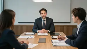 Wealth Manager Conducting Performance Review In A Conference Room With A Large