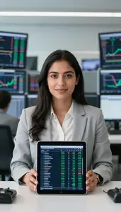 Woman Finance Professional Executing Trades On A Trading Terminal