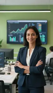 Woman Finance Professional Analyzing Sustainability Metrics