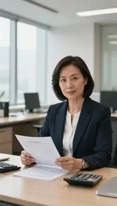 Woman Finance Professional Reviewing Mortgage Documents