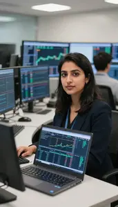 Woman Finance Professional Executing Trades On A Trading Terminal