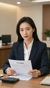 Woman Finance Professional Reviewing Mortgage Documents