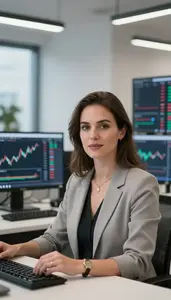 Woman Finance Professional Reviewing Trading Performance Metrics