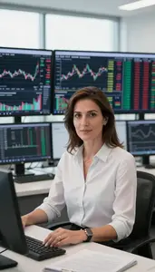 Woman Finance Professional Monitoring Stock Tickers