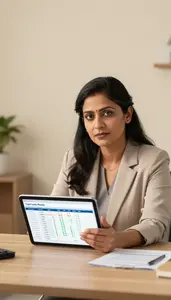 Woman Finance Professional Reviewing Cash Flow Forecasts