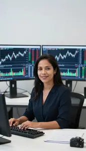 Woman Finance Professional Monitoring Stock Tickers